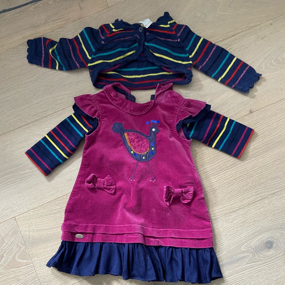 Catimini dress, T-shirt and cardigan